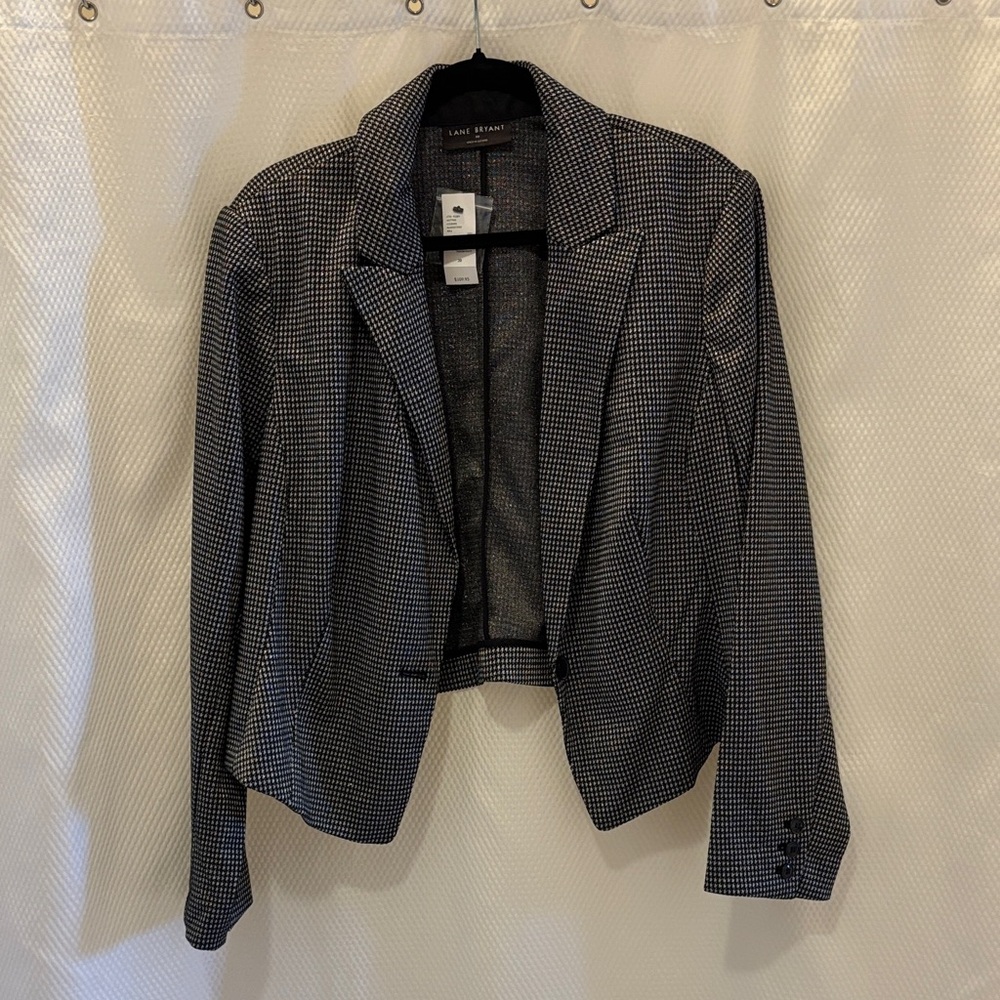 Lane Bryant Houndstooth Blazer in Black and White with silver threads